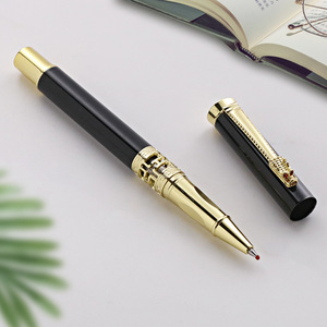 Stylo à bille à roulettes noir avec garniture dorée, clip en forme de <span class=keywords><strong>dragon</strong></span> creux, cadeaux lourds personnalisés avec logo gravé, promotionnel - Product Image 2
