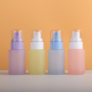 Vente chaude MLM – Bouteille pompe en verre dépoli 30 ml personnalisée OEM, flacon de sérum fond de teint coloré, emballage cosmétique, marque privée, vente en gros - Product Image 1