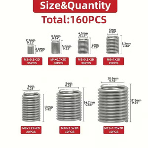 Stainless Steel Thread Repair Sleeve 160pcs Metric M3 M4 M5 M6 M8 M10 M12 Wire Insert Set - Product Image 3