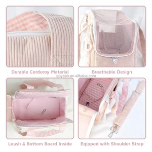 Sac de transport pour animaux de compagnie en velours côtelé de luxe, sac fourre-tout souple pour chat et chien avec poche - Product Image 3