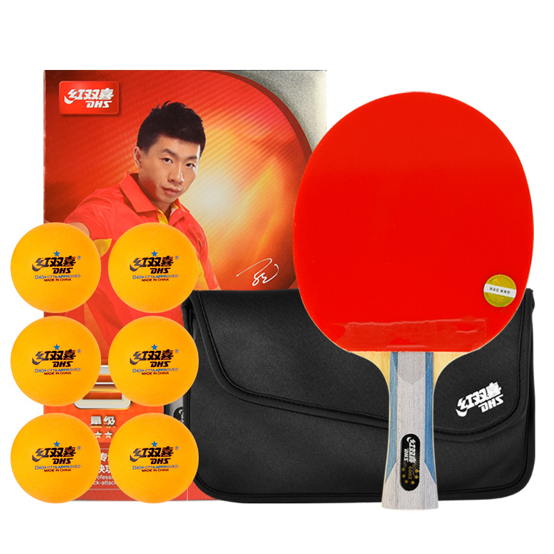 DHS Raket PingPong Profesional, Pemukul Tenis Meja PingPong Profesional Vertikal 6 Bintang