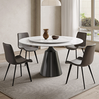Mobilier moderne Table à manger ronde en acier inoxydable noir de luxe avec dessus en marbre blanc et noir pour la maison et le restaurant