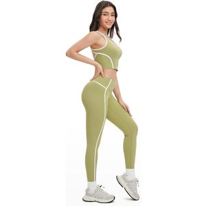 Ensemble de sport deux pièces pour femme : débardeur dos nageur à col carré et leggings taille haute avec bande latérale, tenue de yoga extensible dans les quatre sens - Product Image 5