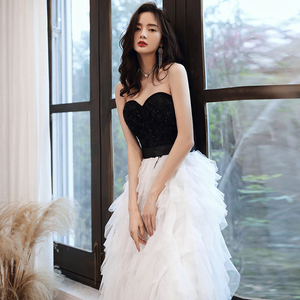 Abito da sera <span class=keywords><strong>lungo</strong></span> vintage pizzo fiori corsetto abiti da festa motivo a volant con abiti da treno - Product Image 3
