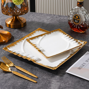 Assiettes en Céramique au Motif Piano Doré Moderne Services de Vaisselle en <span class=keywords><strong>Porcelaine</strong></span> pour Steaks Mariages Fêtes Écoliers Desserts Assiettes Carrées Plats - Product Image 3