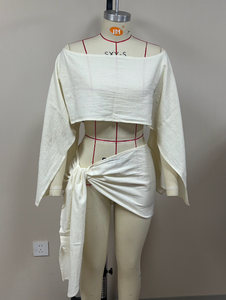 طقم نسائي من قطعتين متوفر بأربعة ألوان، قميص فضفاض وتنورة، ملابس شاطئ، مقاسات S-<span class=keywords><strong>M</strong></span> - Product Image 6