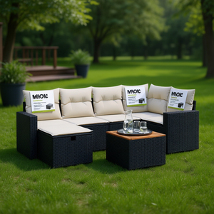 Juego de Sofás de Jardín MVOIC, Ratán Sintético Negro, Cojines de Espuma de Alta Densidad, Diseño Contemporáneo, Muebles de Patio - Product Image 2