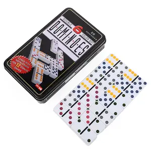 Manufacturers Dominoes Set 28 Piece Double Six Color Domino Tiles Set Classic Numbers Table Game With Tin Storage Case