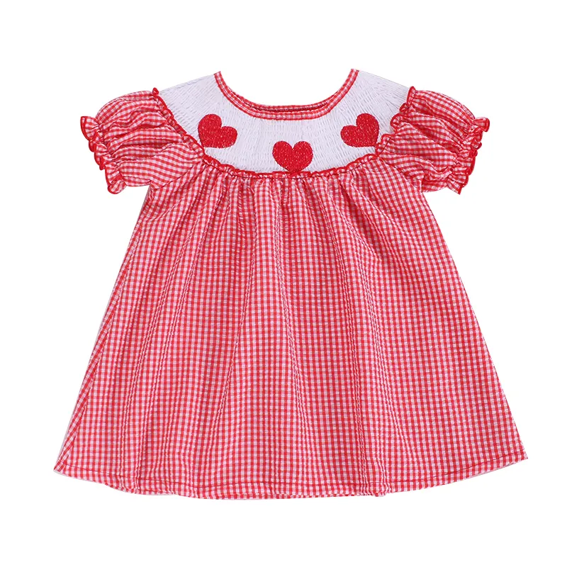 Happy Luoka ODM Boutique Cute Summer Red Heart Baby Girl Dresses