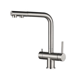 Robinet de cuisine en acier inoxydable à 3 voies avec douchette extractible, 2 poignées, bec pour robinet d'<span class=keywords><strong>eau</strong></span> <span class=keywords><strong>potable</strong></span>, pour évier de bar, filtre à <span class=keywords><strong>eau</strong></span> purificateur - Product Image 1