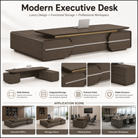 Grand bureau de direction en noyer de luxe avec rangement double latéral, grande table de PDG pour les sièges sociaux des entreprises