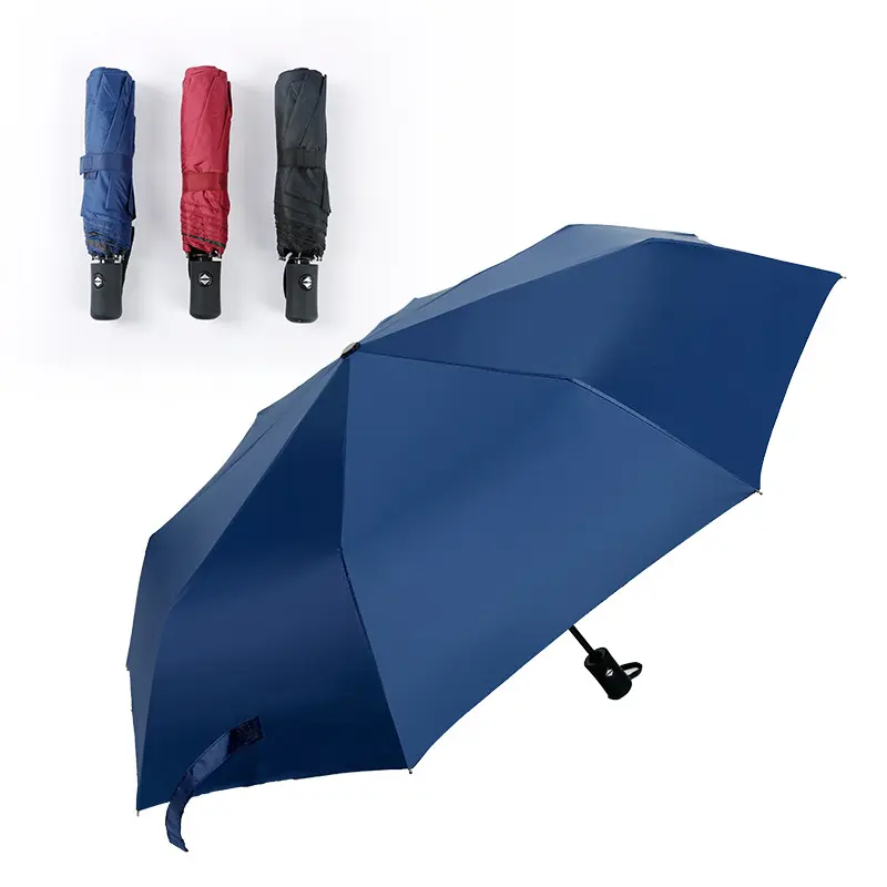 Складной Черный ветрозащитный зонт с 3-мя складками