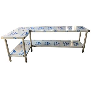 Table <span class=keywords><strong>de</strong></span> travail à 2 niveaux sur mesure, table <span class=keywords><strong>de</strong></span> préparation <span class=keywords><strong>de</strong></span> salades <span class=keywords><strong>de</strong></span> restaurant commerciale, <span class=keywords><strong>coin</strong></span> droit, table <span class=keywords><strong>de</strong></span> <span class=keywords><strong>cuisine</strong></span> à double couche en acier inoxydable - Product Image 1