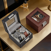Boîte de rangement vintage en cuir pour montres, 2 emplacements, étui de présentation pour montres mécaniques pour hommes, organiseur de voyage