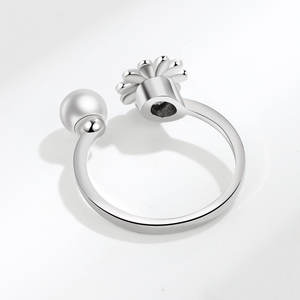 Anello Antistress Regolabile <span class=keywords><strong>con</strong></span> Fiore di Margherita Smaltato, in Rame <span class=keywords><strong>con</strong></span> Perla Incastonata, Gioiello Rotante per Matrimoni e Feste - Product Image 3
