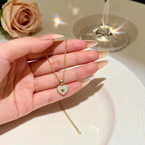 Collar de Aleación de Zinc Chapado en Oro de 18K con Forma de Corazón y Circonita Cúbica, Cadena de Clavícula Moderna de 20 Pulgadas para Mujer, Regalo - Product Image 5