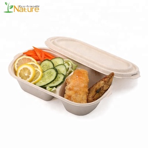 Wholesale custom biodegradable 2 compartment bagasse food container with lid - Product Image 3