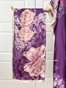 <span class=keywords><strong>Caftan</strong></span> bohème en polyester violet pour femmes avec manches chauve-souris, imprimé floral et <span class=keywords><strong>ceinture</strong></span> à nouer, coupe ample - Product Image 3