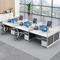 BGZ-210X Bureau de travail minimaliste en forme de L pour quatre personnes avec écran, combinaison bureau et chaise