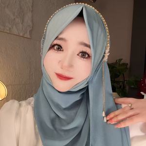 Hijab de Chifón de Color Sólido de Alta Calidad Instantáneo de Malasia 2026, Hijabs Elegantes de Lujo con Cuentas para Mujer, Modelo <span class=keywords><strong>H886</strong></span> - Product Image 5