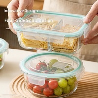 Glazen magnetronbestendige lunchbox met modern minimalistisch design, dubbele compartimenten, voor het bewaren van maaltijden en fruit in de koelkast.