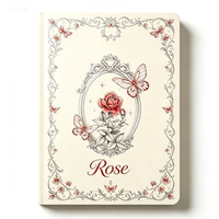 Carnet A5 Papillon Rose Personnalisé avec Cadre Imprimé, Couverture Rigide, Journal Élégant Floral pour Femme, Cadeau