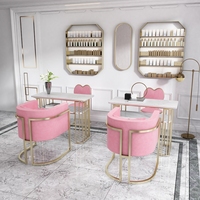 Led meubles manucure équipement de bureau de fantaisie tabouret lumière et ensemble de chaise pour triple salon de beauté table à ongles