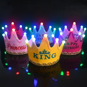 XIONGXI Geburtstags feier Dekoration Prinzessin Kronen Kinder Erwachsene Vlies Filz Krone Stirnband Hut mit LED-Licht blinkt