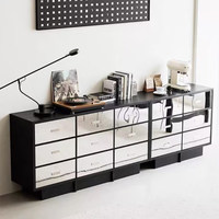 Commode de rangement murale moderne de luxe léger en bois massif avec miroir pour entrée, chambre, salon, bar à domicile (5+ tiroirs)