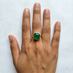 Vintage 925 Sterling Silver Gold Plated <b>Green</b> Onyx GemStone <b>Ring</b> Women Handmade Ethnic Style Gigli Rigli Gems Third Party - Product Image 1