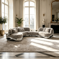 Canapé modulaire artistique en tissu Teddy avec base en FRP, design courbé, pour villa et hall d'hôtel