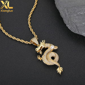 Bling Mythic <b>Iced</b> <b>Out</b> Silver Tone Micro Pave Cubic Zirconia Green Accent Chinese Dragon Pendant Necklace - Product Image 5