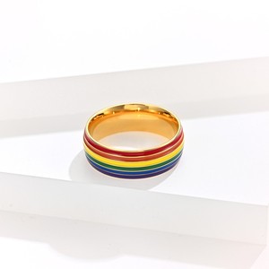 טבעות קשת בענן גאווה לסבית LGBT נירוסטה כסף / זהב / שחור טבעות אמייל צבעוניות תכשיטים לגברים נשים סיטונאי - Product Image 5