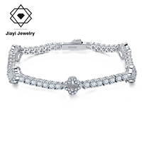 Pulsera de tenis de plata de ley S925 con diseño de trébol y detalles de moissanita de corte redondo de 5.4-5.8 CTW, joyería fina para mujer