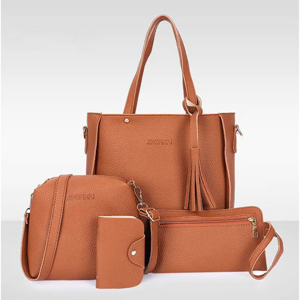 En çok satan eğilim Lychee çapraz Messenger anne çantası 4-piece Set çanta kadınlar için moda çanta paketi PU tek kare naylon