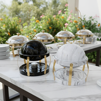 Chauffe-Plat Commercial ORIX Écologique en Acier Inoxydable Noir avec Couvercle Dôme Effet Marbre pour Buffets de Mariage et Événements
