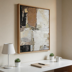 Dipinto su Tela Fatto a Mano in Stile Zen Wabi Sabi, Senza Cornice, Nero <span class=keywords><strong>Ocra</strong></span> Bianco, Blocchi Geometrici Astratti, Natura Morta, Decorazione Murale - Product Image 5