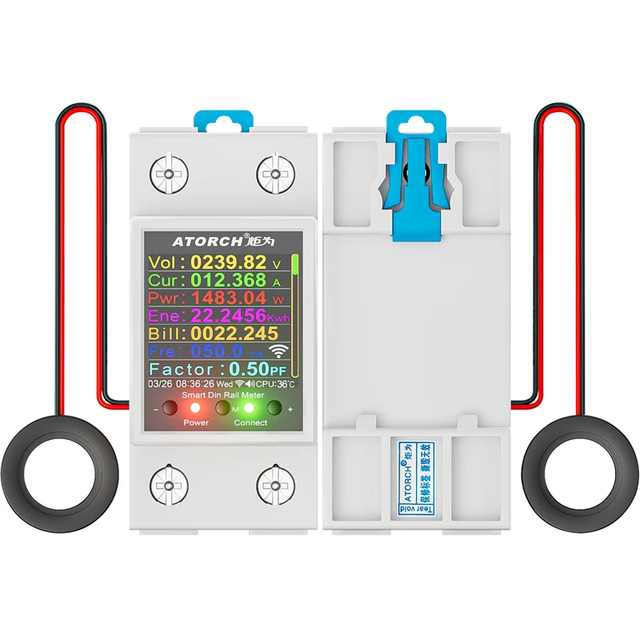 ATORCH Tuya WiFi Smart Din Rail Energy Meter Leakage Cut Off Real-Time Voltage Current Monitoring Mutual Inductance Coil GR2PWSL