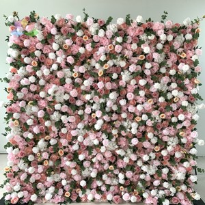Toile de fond de salon de mariage en plumes d'autruche blanches, fond mural en tissu enroulable <span class=keywords><strong>rose</strong></span> et rouge avec <span class=keywords><strong>fleurs</strong></span> - Product Image 2