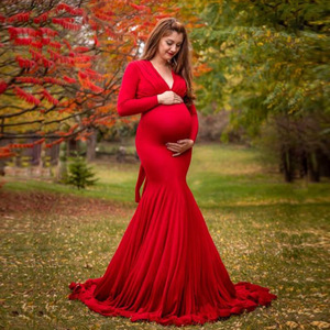 Robes de maternité sexy pour séance photo, longues robes de grossesse pour baby shower, jolies robes à volants pour femmes enceintes, accessoires photo - Product Image 1