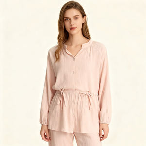 春秋 コットンガーゼ 無地 ゆったり 通気性 レディース 長袖 パジャマ - Product Image 2