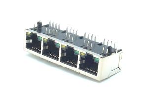 HAXN 9903 以太网母头连接器 10P8C 1*4 屏蔽型，带 EMI TAB LED 侧入式锁扣，黑色，符合 <span class=keywords><strong>RoHS</strong></span> 标准，DIP 安装，RJ45 - Product Image 2