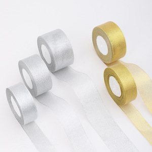 Bobine de ruban Jinghui en polyester, or et argent pailleté, 120 cm, pour emballage cadeau, gâteau, fleurs - Product Image 2