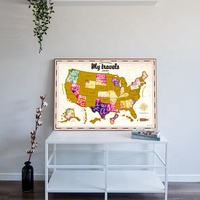 Póster de mapa del mundo raspable de lujo dorado, arte de pared de papel para decoración de sala de estar, mapa de marcas de viaje de estilo de amor elegante