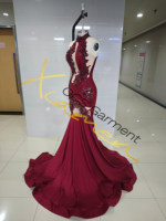 Ocstrade MOQ 1 PCS Robe de Soirée de Luxe Col Montant Bordeaux avec Strass, Robe de Bal Sirène Longue, Robes de Bal Élégantes 2026