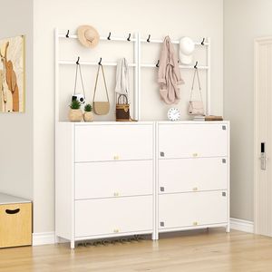 Zapatero con puerta abatible y perchero, organizador de almacenamiento para pasillo, mueble independiente para entrada, para exhibir zapatos, sombreros y bolsos - Product Image 3