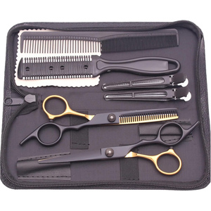 Ciseaux de coiffure 6'' en acier inoxydable japonais noir, ciseaux de coupe de cheveux, ciseaux à effiler, ensemble de ciseaux pour cheveux, peignes C1001 - Product Image 1