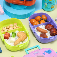 Lot de boîtes à bento et gourdes isothermes pour enfants, motif dessin animé, avec 2 compartiments, compatibles micro-ondes, vente en gros