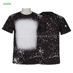 Low MOQ High Quality 210GSM Polyester Faux Bleach Design Black Color Sublimation Blank Unisex T Shirt