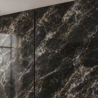 Panneau décoratif imperméable WYRAX pour mur de fond de télévision d'appartement, en PVC effet marbre noir et or, 1220x2440mm, 5mm d'épaisseur
